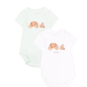PALM ANGELS TEDDY BEAR PRINT ROMPER SET BLUE/GREEN - 3-6M